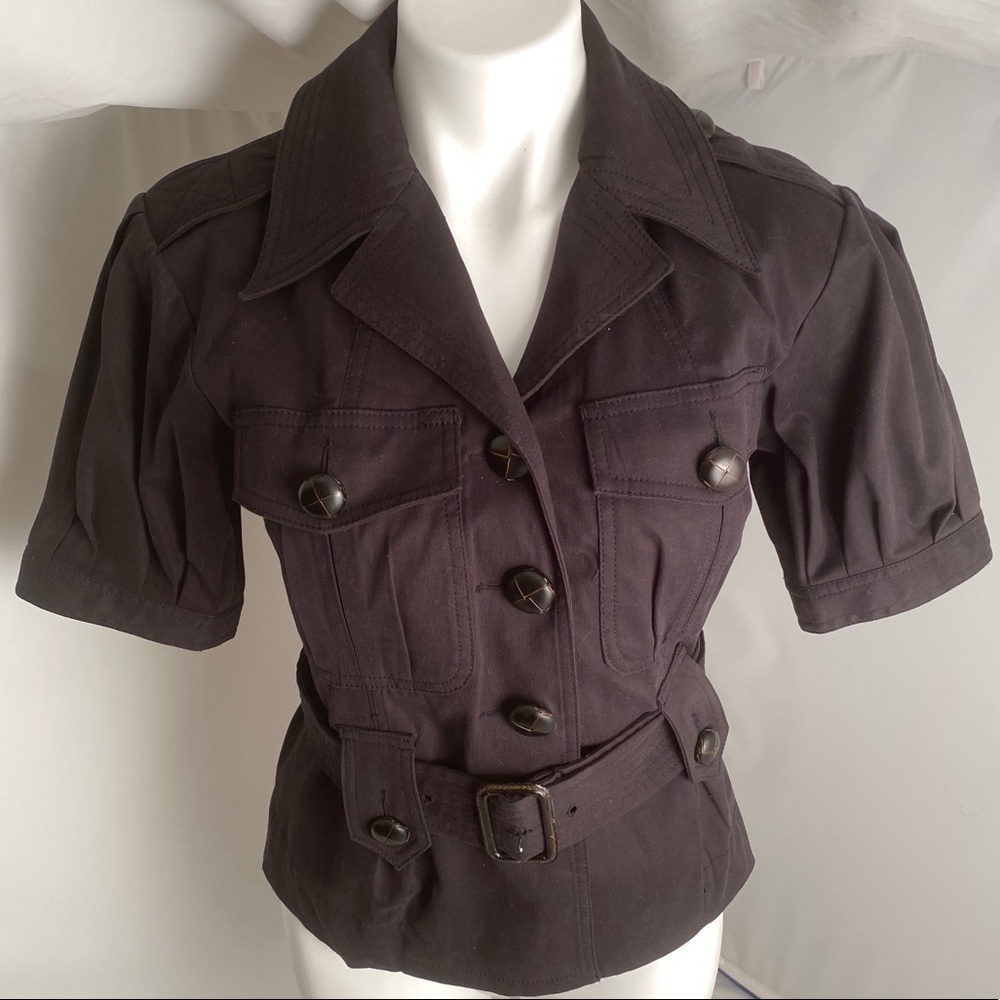 Marc by Marc Jacobs black gathered puff sleeve belted safari style blazer jacket